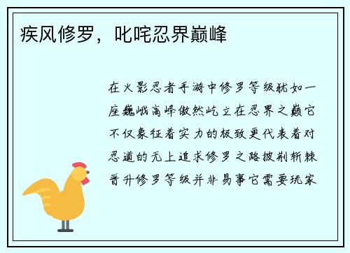 疾风修罗，叱咤忍界巅峰